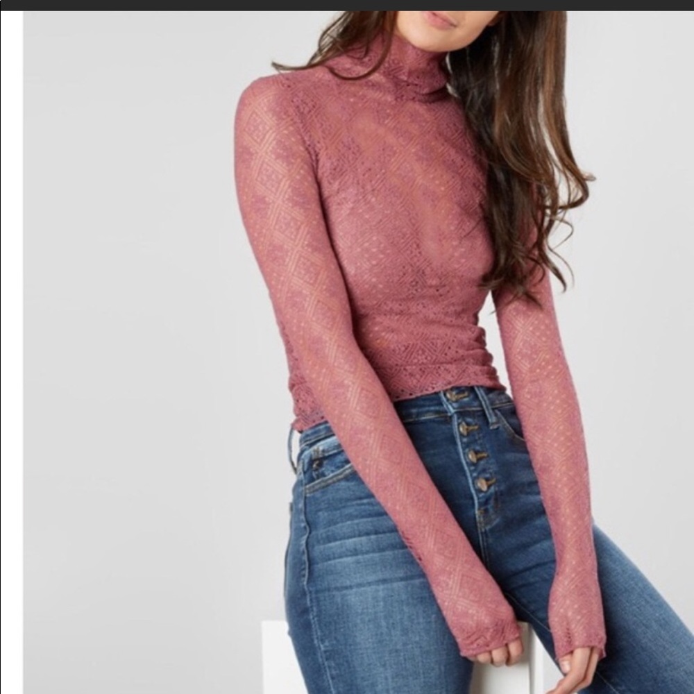 Free people Turtleneck lace Blush Pink Rose Size M